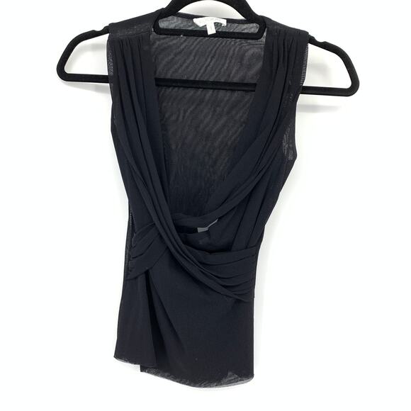 Kookai Mesh Draped Neck Faux Wrap Sleeveless Tank Top Womens Size 1 US S Black - Picture 1 of 6